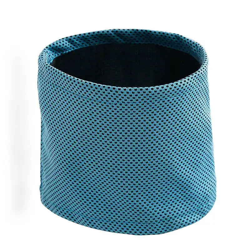 Single blue Cooling Bandana displayed upright, made with breathable mesh fabric for dogs to stay cool in summer.