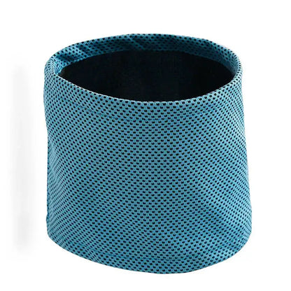 Single blue Cooling Bandana displayed upright, made with breathable mesh fabric for dogs to stay cool in summer.