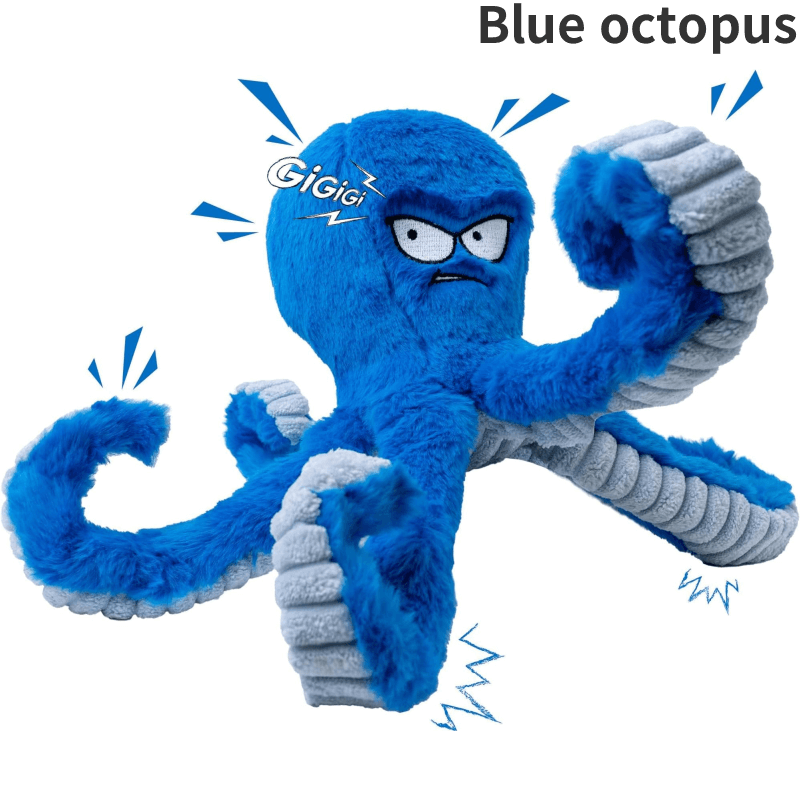 Tough Dog Toys, Stuffed Chew Large Dog Toys to Keep Them Busy, Interactive Squeaky Tug of War Doggie Toy, Crinkle Blue Octopus