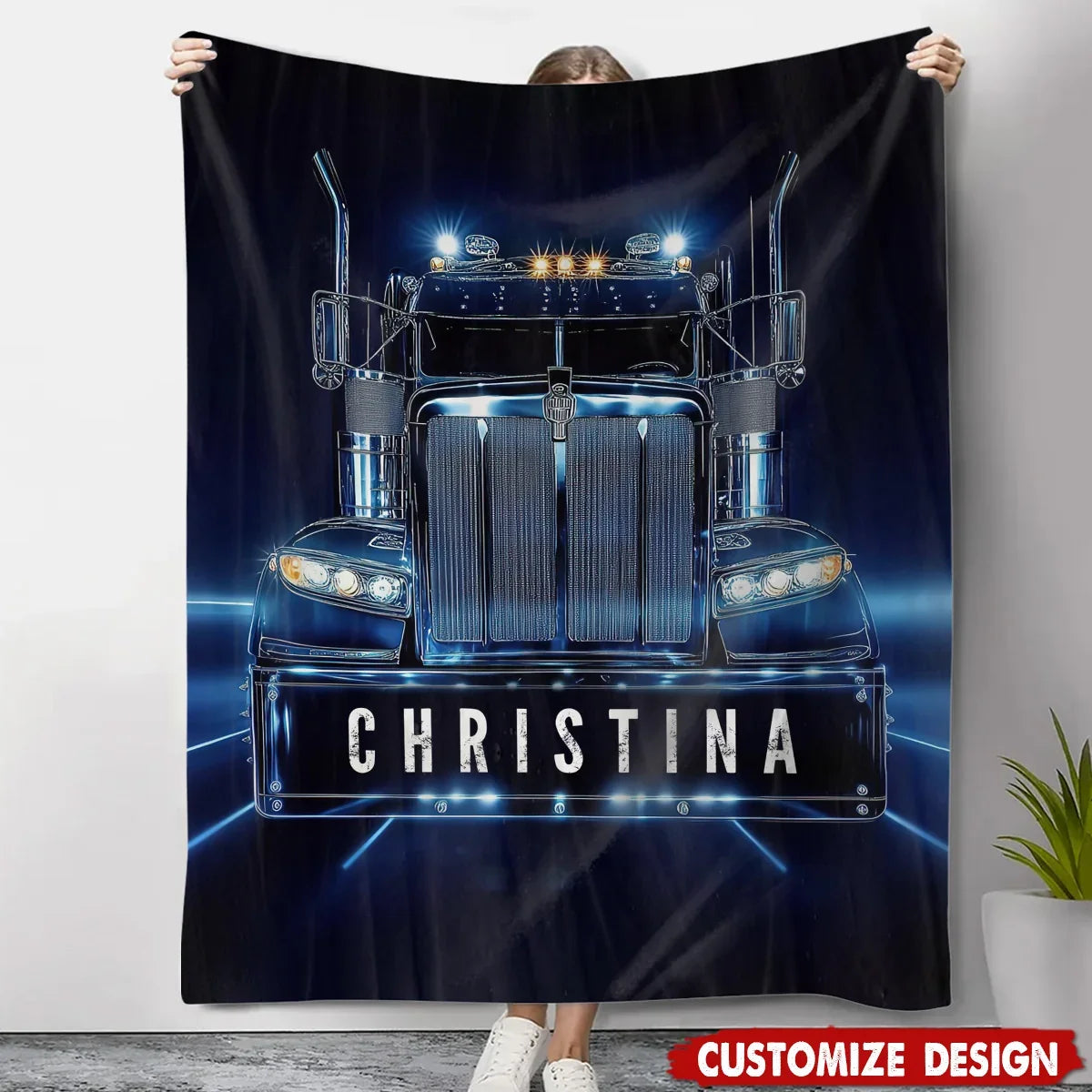 Personalized Semi Truck Driver Blanket – Custom Name Long Haul Trucker Fleece & Sherpa Throw Gift