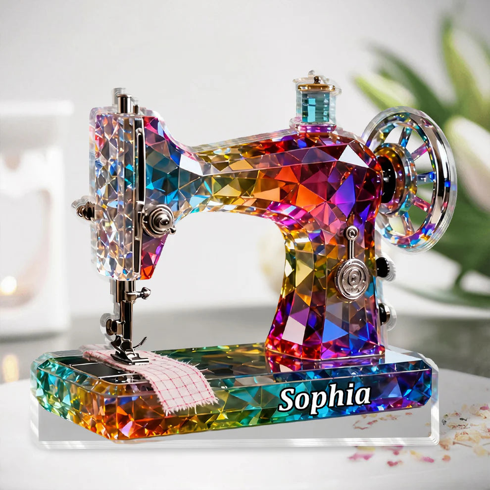 Stained Glass Effect Sewing Machine - Personalized Custom Shaped Acrylic Plaque