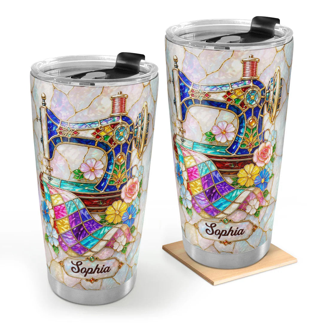 Elegant Floral Sewing Machine For Mom Grandma - Personalized Stainless Steel Tumbler