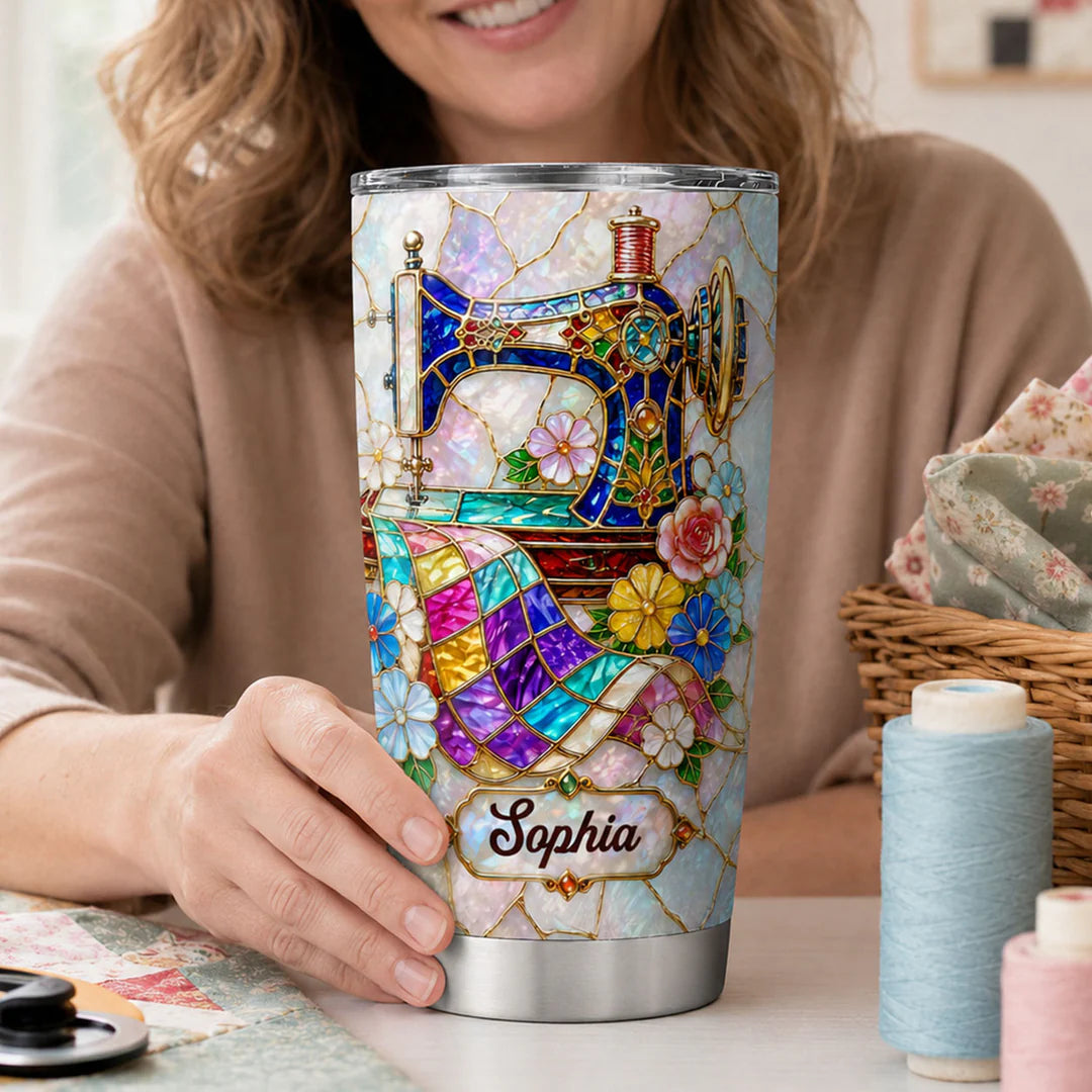 Elegant Floral Sewing Machine For Mom Grandma - Personalized Stainless Steel Tumbler
