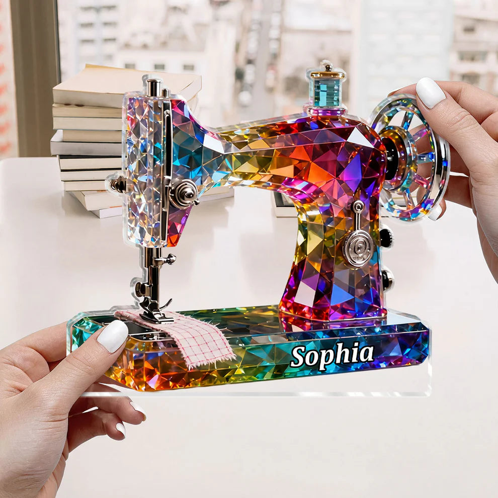 Stained Glass Effect Sewing Machine - Personalized Custom Shaped Acrylic Plaque