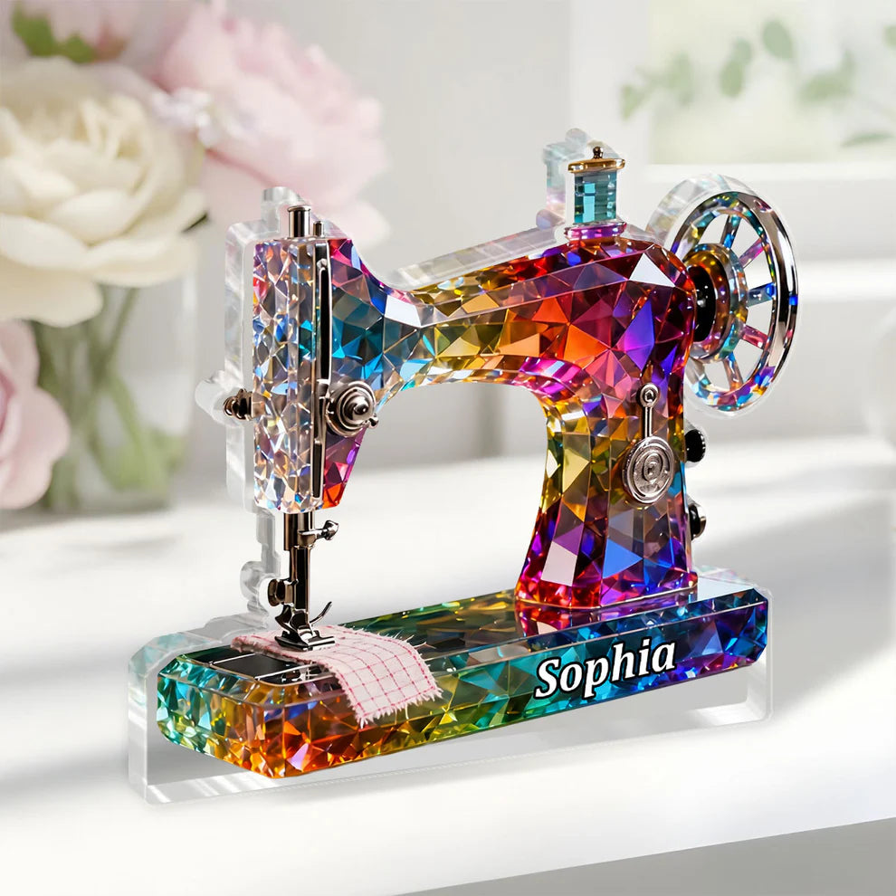 Stained Glass Effect Sewing Machine - Personalized Custom Shaped Acrylic Plaque