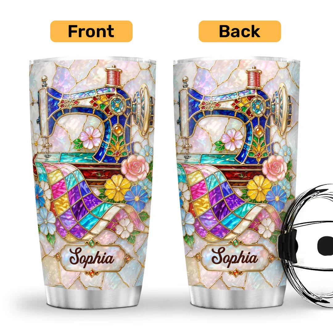 Elegant Floral Sewing Machine For Mom Grandma - Personalized Stainless Steel Tumbler