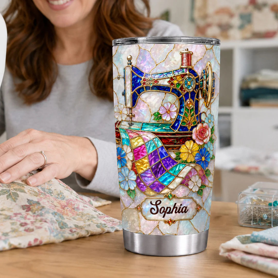 Elegant Floral Sewing Machine For Mom Grandma - Personalized Stainless Steel Tumbler