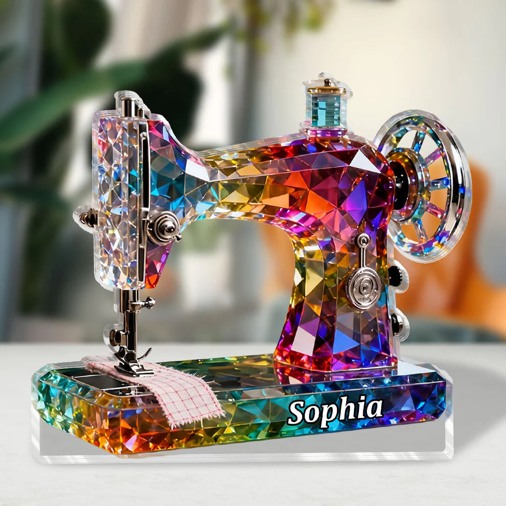 Stained Glass Effect Sewing Machine - Personalized Custom Shaped Acrylic Plaque