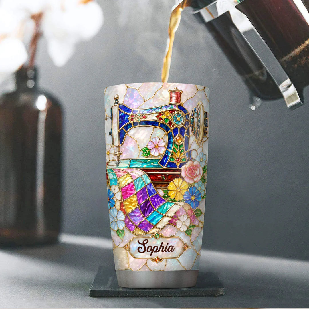Elegant Floral Sewing Machine For Mom Grandma - Personalized Stainless Steel Tumbler