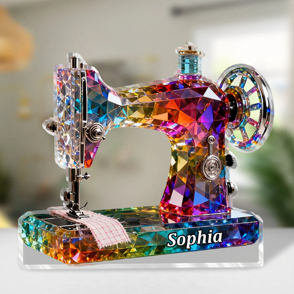 Stained Glass Effect Sewing Machine - Personalized Custom Shaped Acrylic Plaque