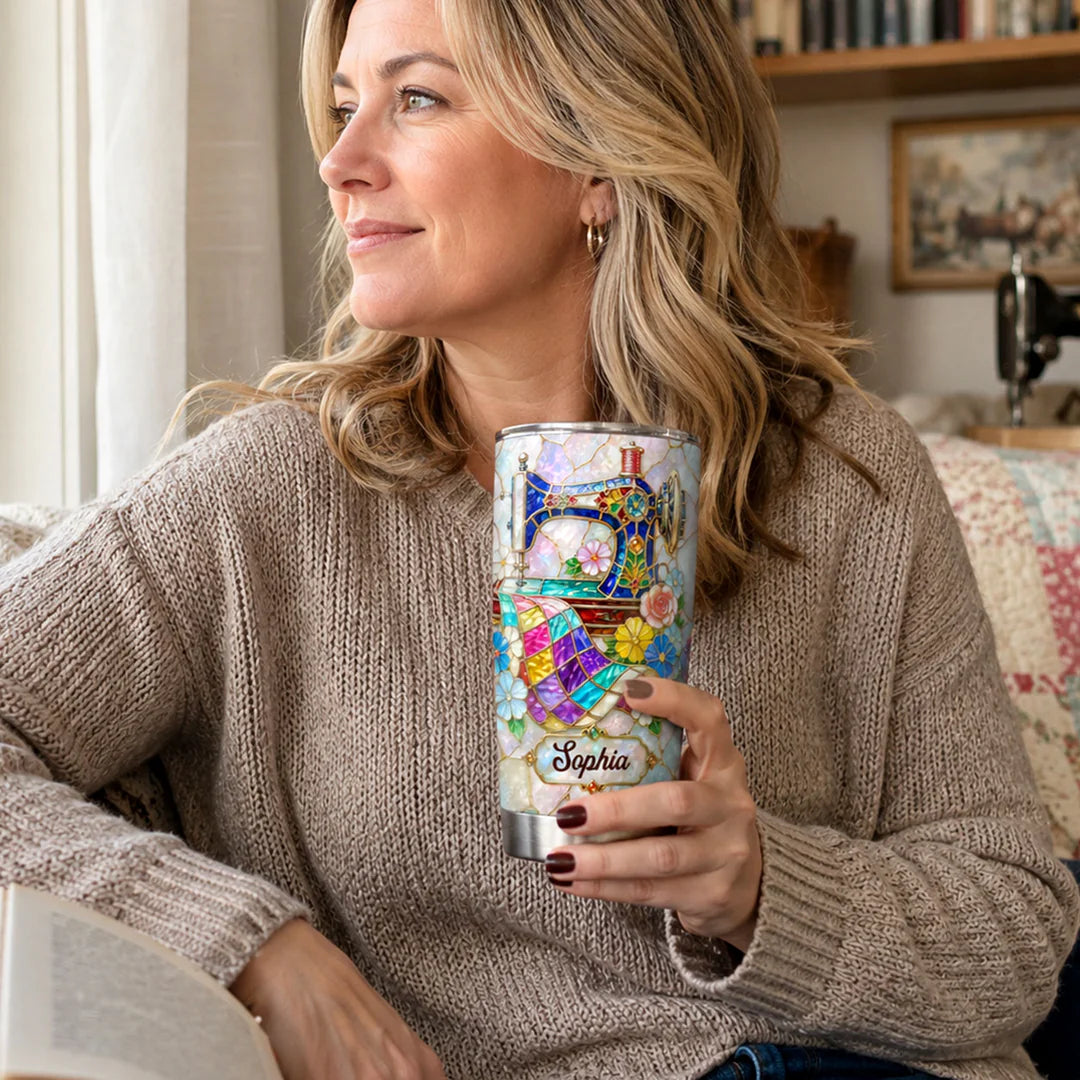 Elegant Floral Sewing Machine For Mom Grandma - Personalized Stainless Steel Tumbler